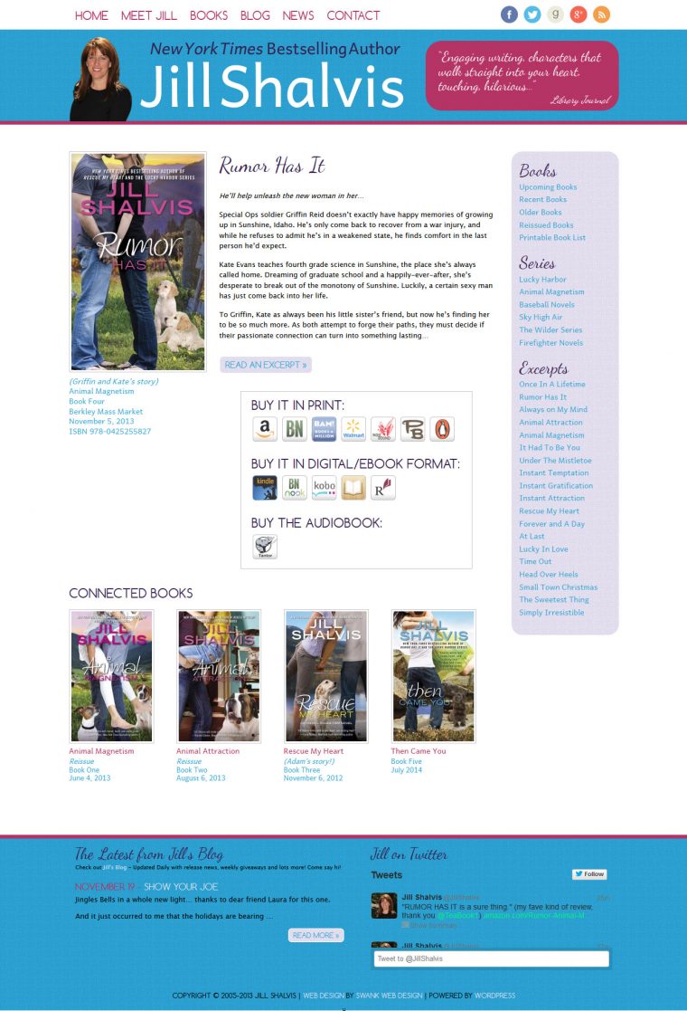 Website Design for Author Jill Shalvis by Swank Web Design