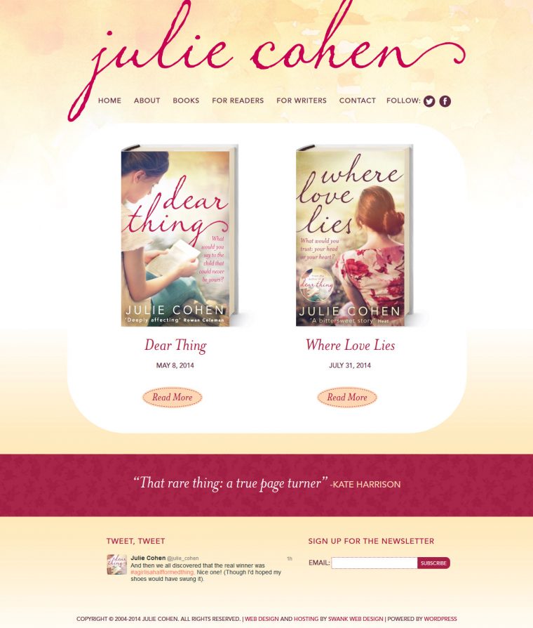 Website Design for Author Julie Cohen by Swank Web Design