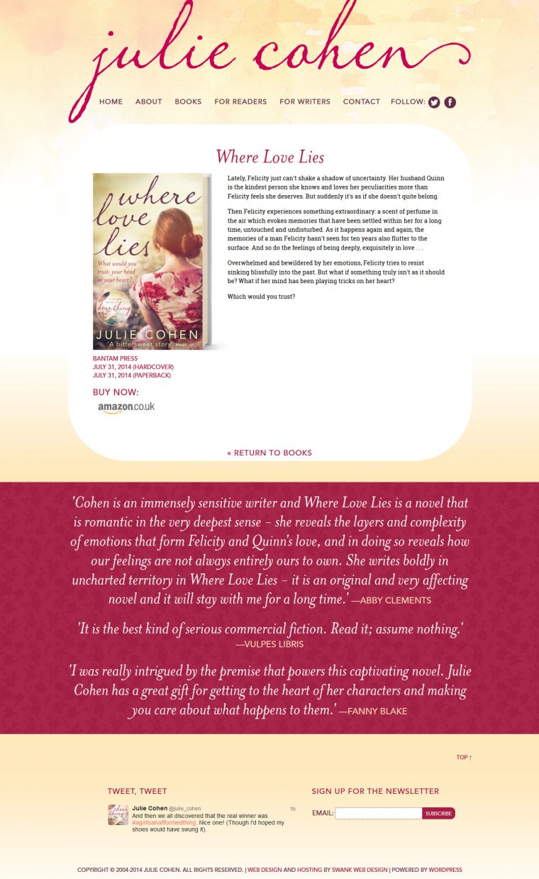 Website Design for Author Julie Cohen by Swank Web Design
