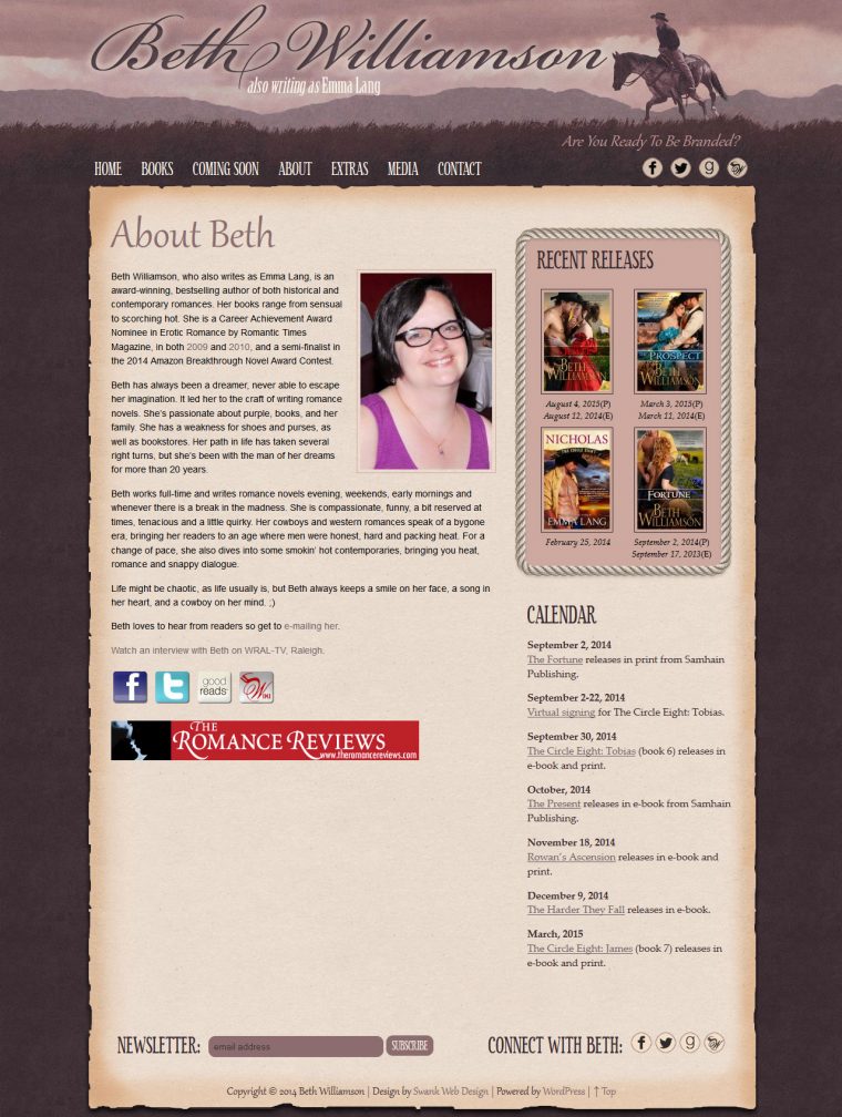 Website Design for Author Beth Williamson by Swank Web Design