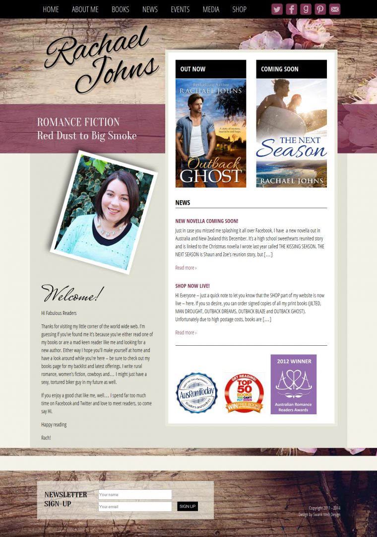 Website Design for Author Rachael Johns by Swank Web Design