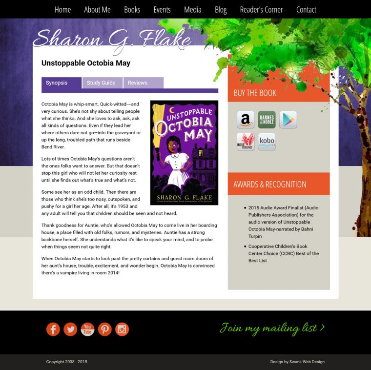 Website Design for YA Author Sharon G. Flake by Swank Web Design