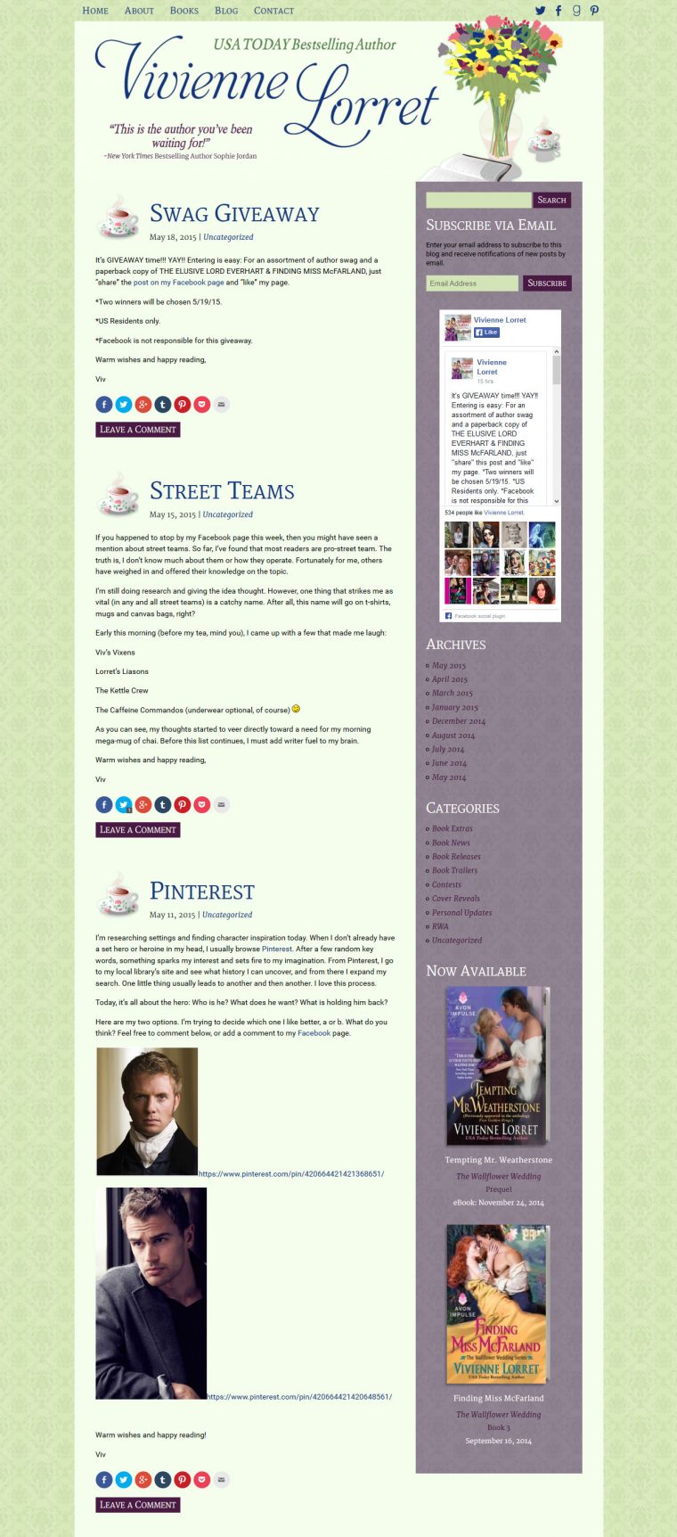 Blog Design for Author Vivienne Lorret by Swank Web Design