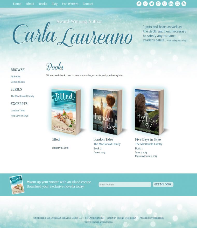 Website Design for Author Carla Laureano by Swank Web Design