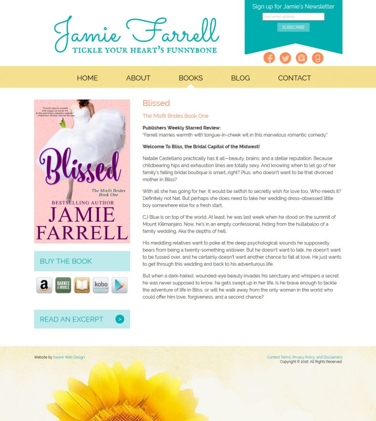 Website Design for Author Jamie Farrell by Swank Web Design