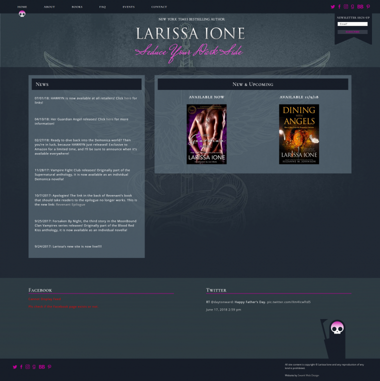 Website Design for Author Larissa Ione by Swank Web Design