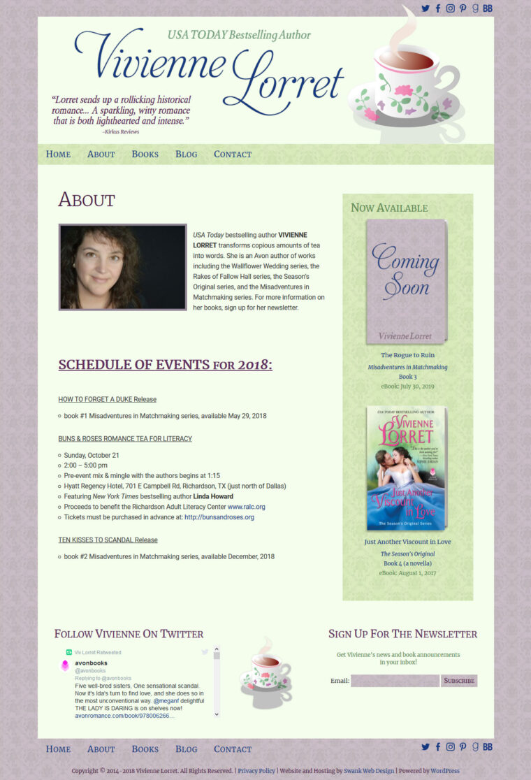 Website Design for Author Vivienne Lorret by Swank Web Design